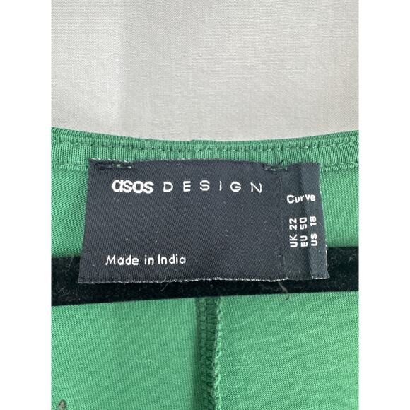 Asos Curve Dress Womens 18 Green Mini Tiered Floral Long Sleeve Embroidered Boho - Picture 2 of 7